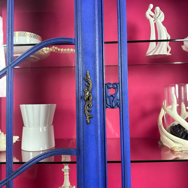 French Antique Display Cabinet Higly Decorated with Carvings Bright & Bold Statement Piece