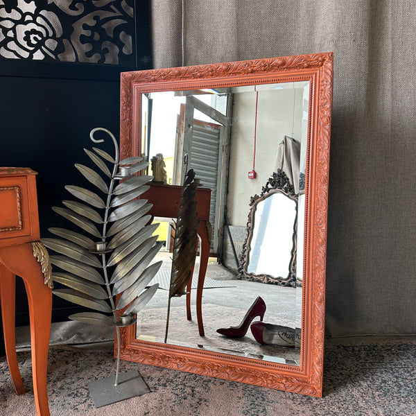 Painted Large Vintage Mirror Bejewelled Ornate Orange Colour