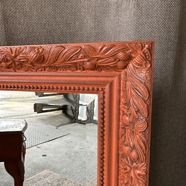 Painted Large Vintage Mirror Bejewelled Ornate Orange Colour