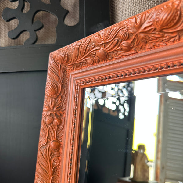 Painted Large Vintage Mirror Bejewelled Ornate Orange Colour