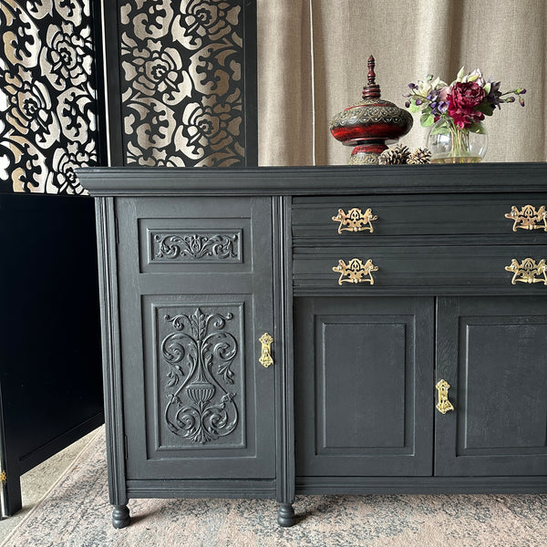 Painted Antique Sideboard Victorian Sideboard Heavily Carved Commission Order