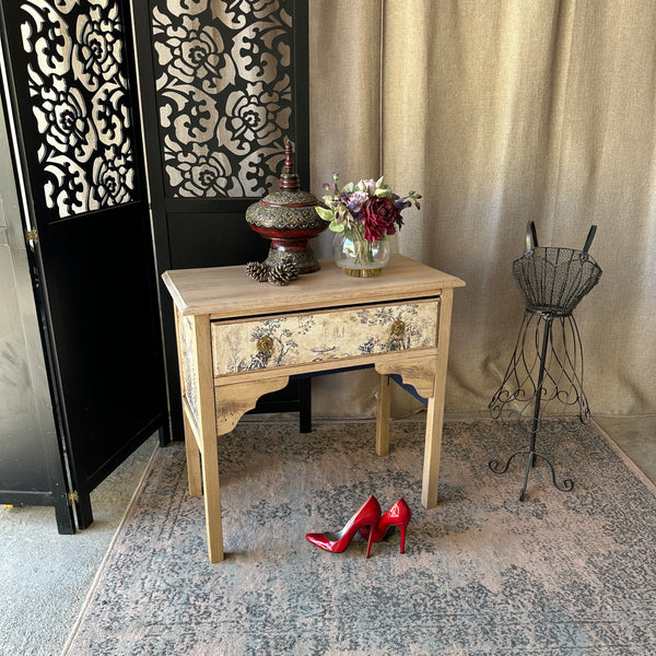 Solid Oak Console Table Toile De Jouy Decoupage