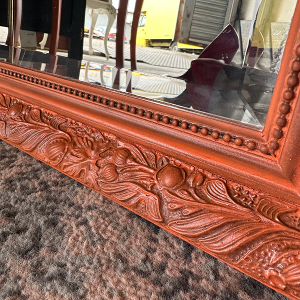 Painted Large Vintage Mirror Bejewelled Ornate Orange Colour