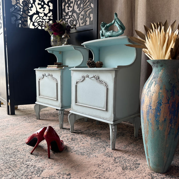 Painted Bedside Tables Louis Style Pale Blue