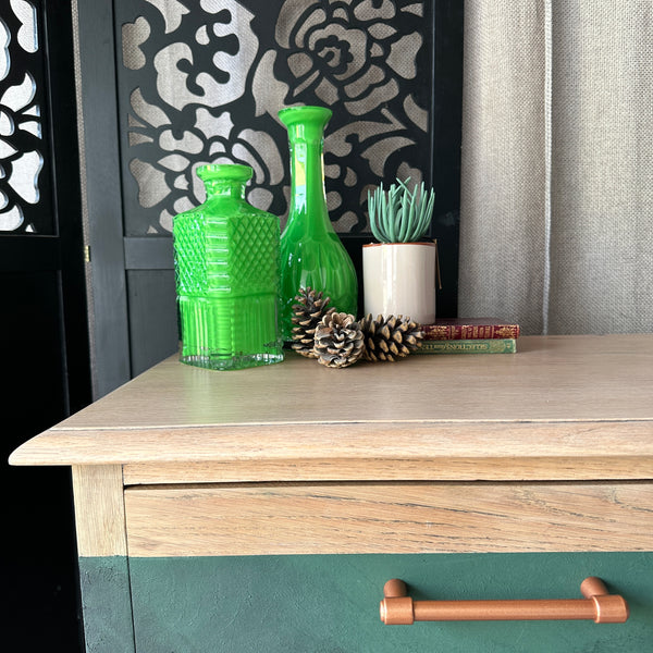 Solid Oak Hallway Cabinet Modern Style Painted Green