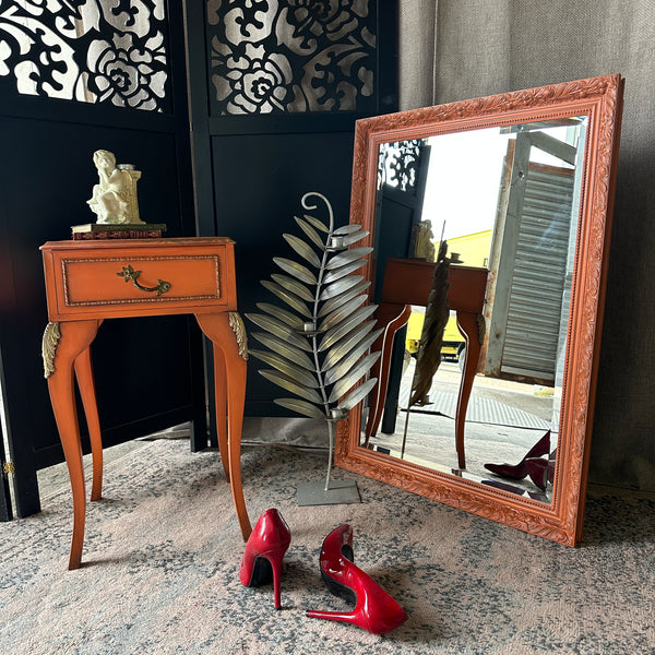 Painted Large Vintage Mirror Bejewelled Ornate Orange Colour