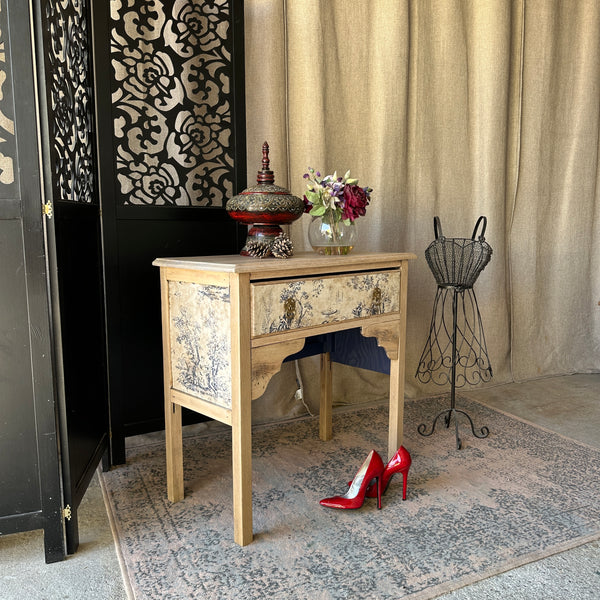 Solid Oak Console Table Toile De Jouy Decoupage