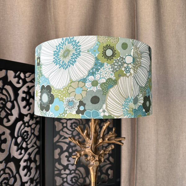 Handmade Lampshade Floral Pattern White & Green Colour Scheme