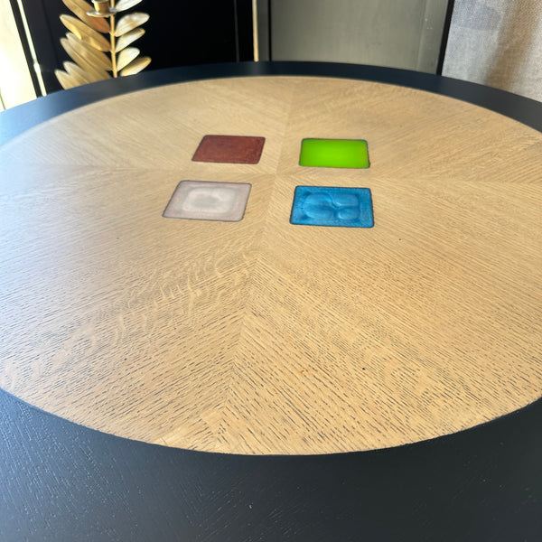 Black Round Coffee Table Black with Resin Squares