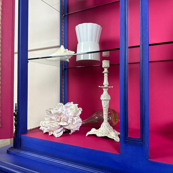 French Antique Display Cabinet Higly Decorated with Carvings Bright & Bold Statement Piece