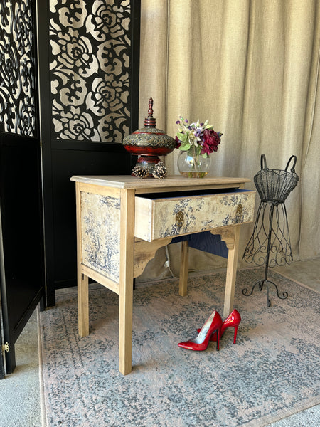 Solid Oak Console Table Toile De Jouy Decoupage