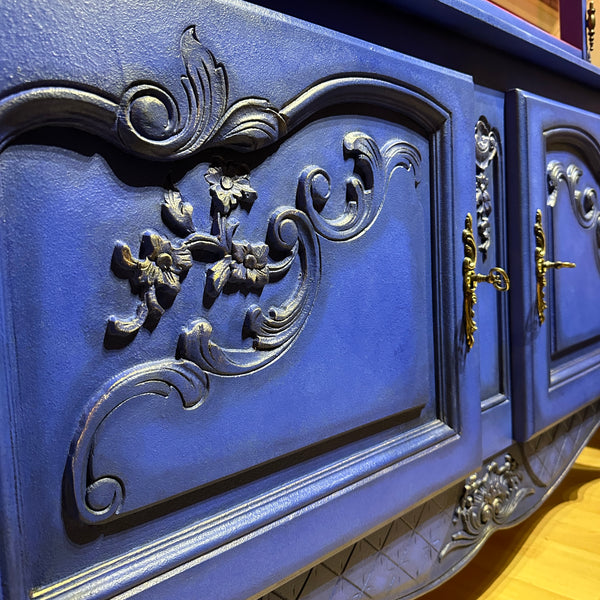French Antique Display Cabinet Higly Decorated with Carvings Bright & Bold Statement Piece