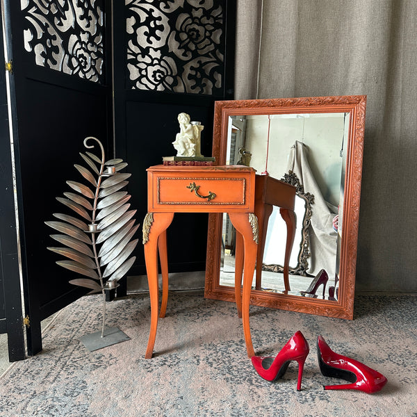Painted Large Vintage Mirror Bejewelled Ornate Orange Colour