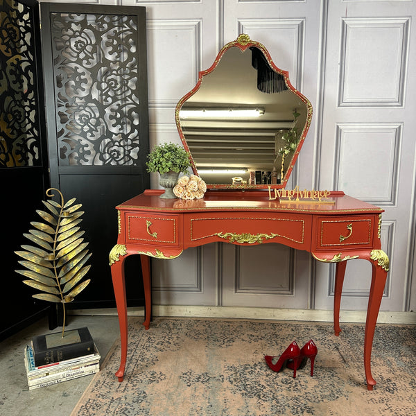 Red Dressing Table Dressing Table Painted Olympus Dressing Table Red & Gold