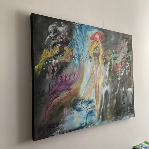 Large Acrylic Painting Impressionism Canvas Signed by Artist