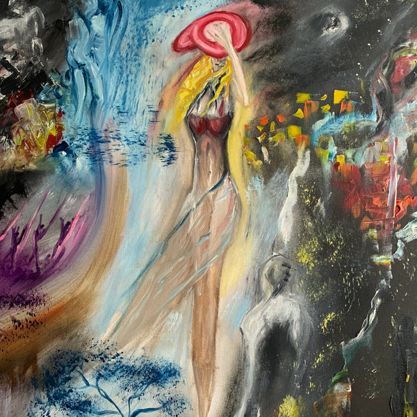 Large Acrylic Painting Impressionism Canvas Signed by Artist