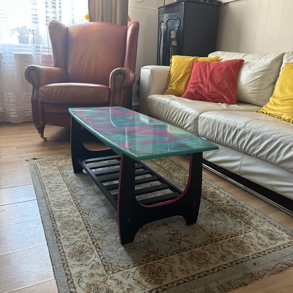 MCM Coffee Table Retro Coffee Table With Magazine Rack Resin Table “Love”