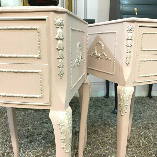 Painted Bedside Tables Pair Olympus Furniture French Louise Style Bedside Cabinets Pink