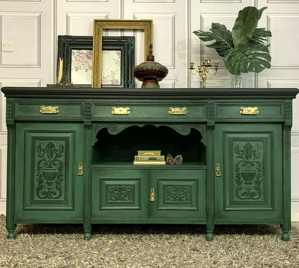 Painted Edwardian Sideboard Solid Oak Carvings Commissions Welcome