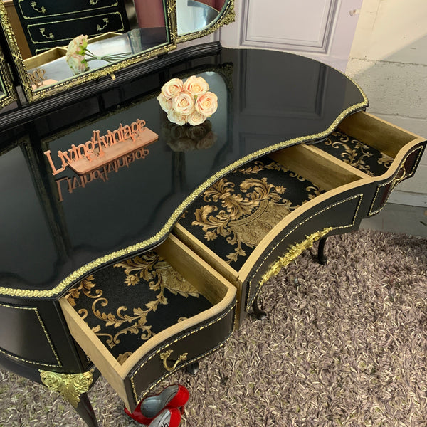 Black Gloss Dressing Table French Style Olympus Dressing Table Black & Gold Gloss Furniture