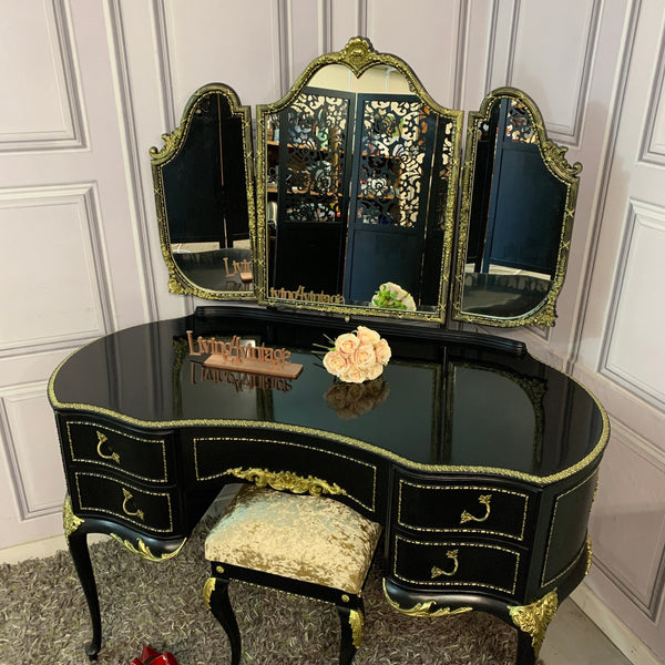 Black Gloss Dressing Table French Style Olympus Dressing Table Black & Gold Gloss Furniture
