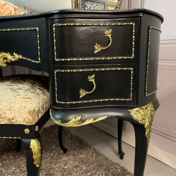 Black Gloss Dressing Table French Style Olympus Dressing Table Black & Gold Gloss Furniture