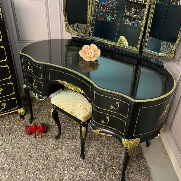 Black Gloss Dressing Table French Style Olympus Dressing Table Black & Gold Gloss Furniture