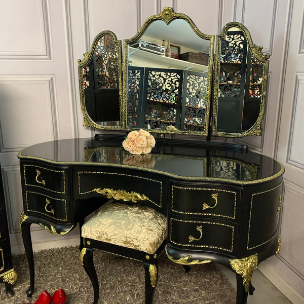 Black Gloss Dressing Table French Style Olympus Dressing Table Black & Gold Gloss Furniture