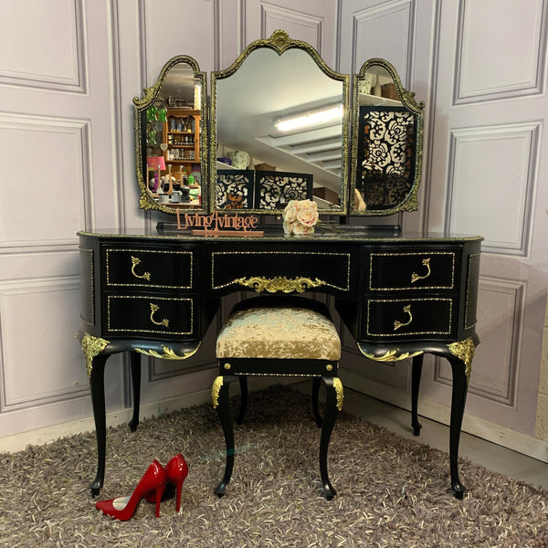 Black Gloss Dressing Table French Style Olympus Dressing Table Black & Gold Gloss Furniture