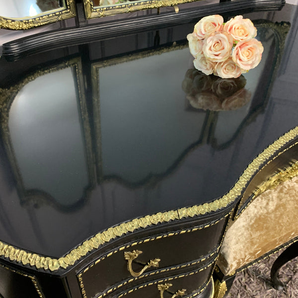 Black Gloss Dressing Table French Style Olympus Dressing Table Black & Gold Gloss Furniture