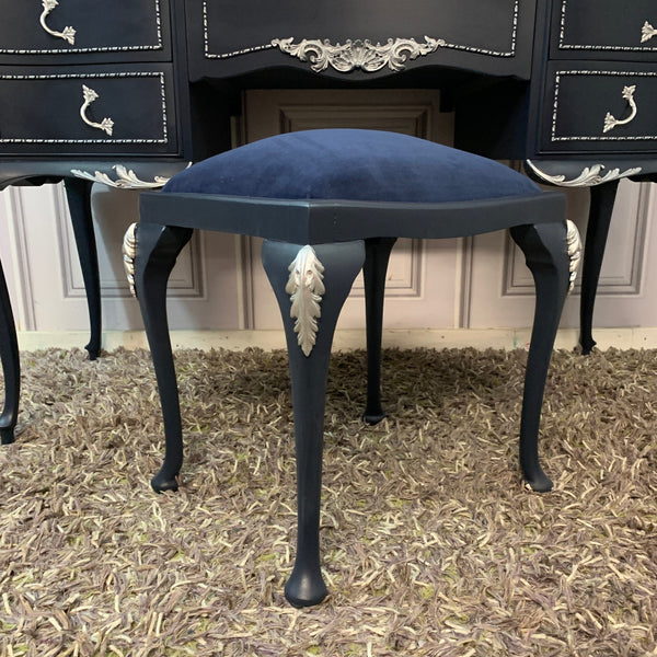 Olympus Dressing Table Navy Blue & Silver Dressing Table with Stool and Mirror French Style Dressing Table