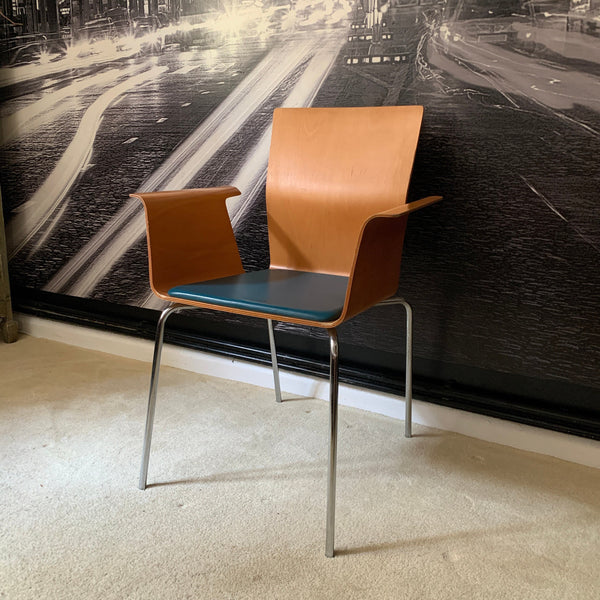 Statement Chair From 2000's Bended Veneer & Metal Carver Chair Accent Chair