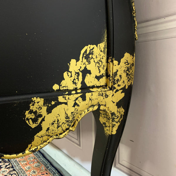 Painted Bombay Chest Of Drawers Black and Gold Sideboard Commissions Open Gold Leaf