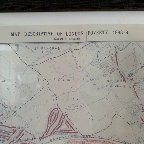 Framed Map Descriptive of London Poverty North Western District 1898-9 Reproduction