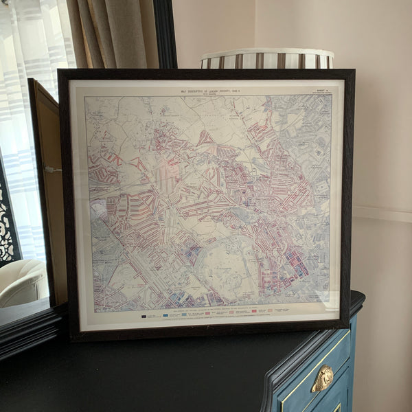 Framed Map Descriptive of London Poverty North Western District 1898-9 Reproduction