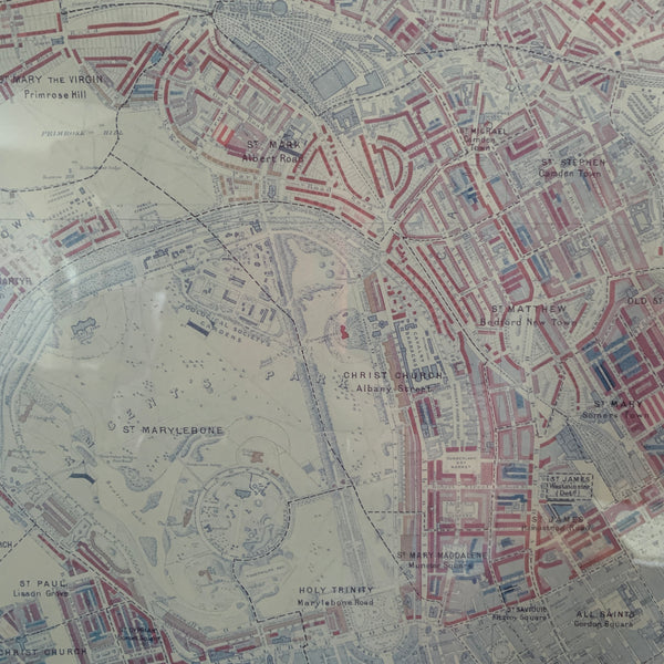Framed Map Descriptive of London Poverty North Western District 1898-9 Reproduction