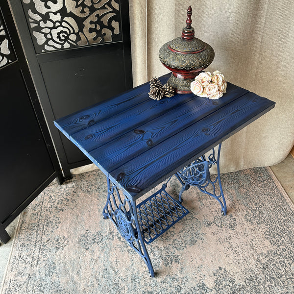 Upcycled Sewing Machine Table Console Table Jakisugi Charred Wood Reclaimed Wood Table Singer Table