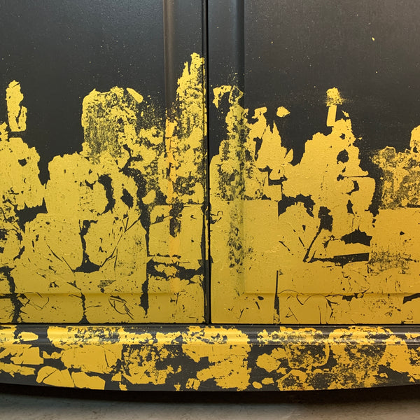 Stag Wardrobe Painted Black & Gold Leaf Flame Details Double Wardrobe