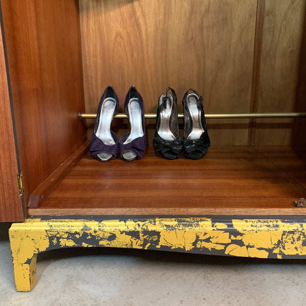 Stag Wardrobe Painted Black & Gold Leaf Flame Details Double Wardrobe