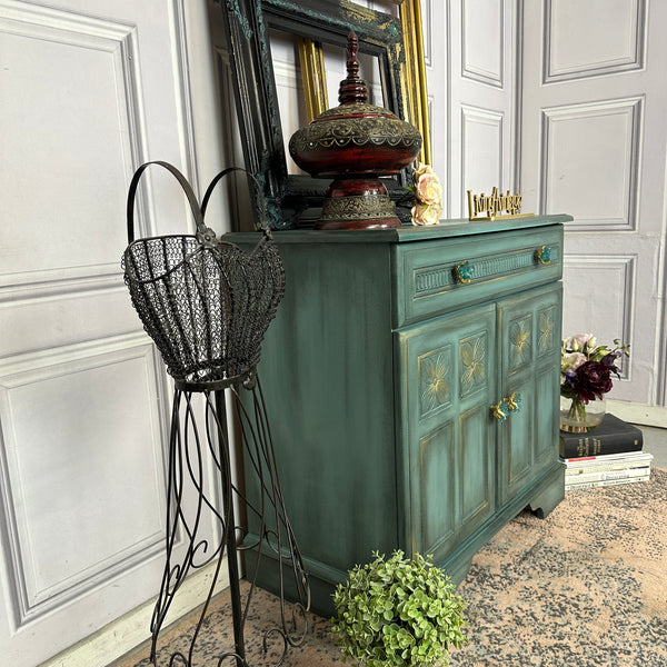 Small Vintage Cabinet Painted Turquoise 2 Door Cupboard