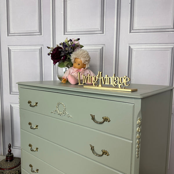 French Style Chest of Drawers Louis Style Drawers Sage Green
