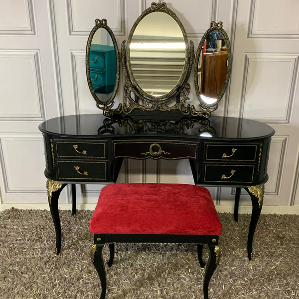 Dressing Table in Black Gloss Kidney Shape Vanity