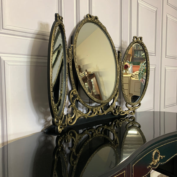 Dressing Table in Black Gloss Kidney Shape Vanity