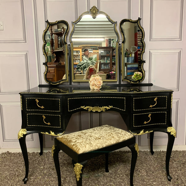 Luxurious Dressing Table High Gloss Black & Gold Olympus Furniture
