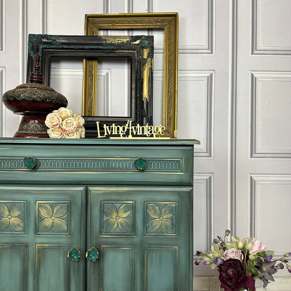 Small Vintage Cabinet Painted Turquoise 2 Door Cupboard