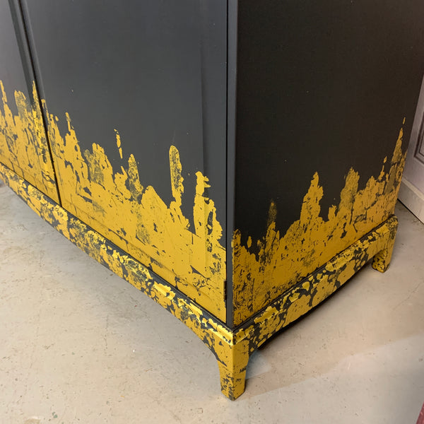 Stag Wardrobe Painted Black & Gold Leaf Flame Details Double Wardrobe