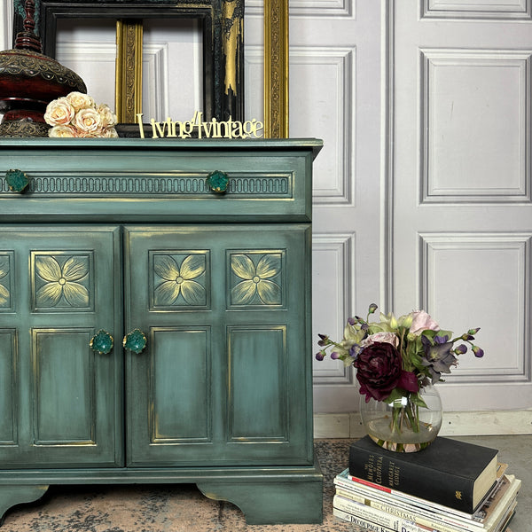 Small Vintage Cabinet Painted Turquoise 2 Door Cupboard