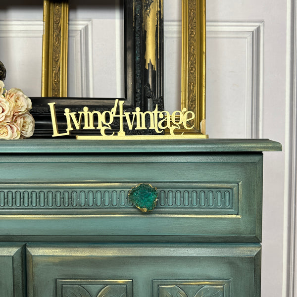 Small Vintage Cabinet Painted Turquoise 2 Door Cupboard