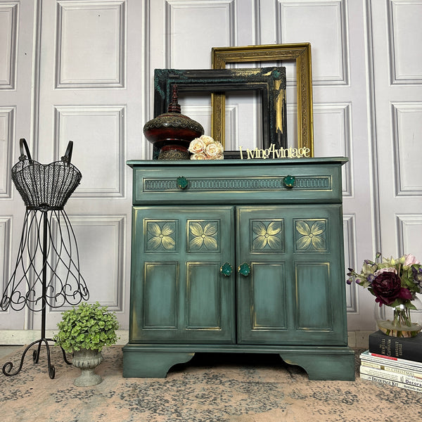 Small Vintage Cabinet Painted Turquoise 2 Door Cupboard