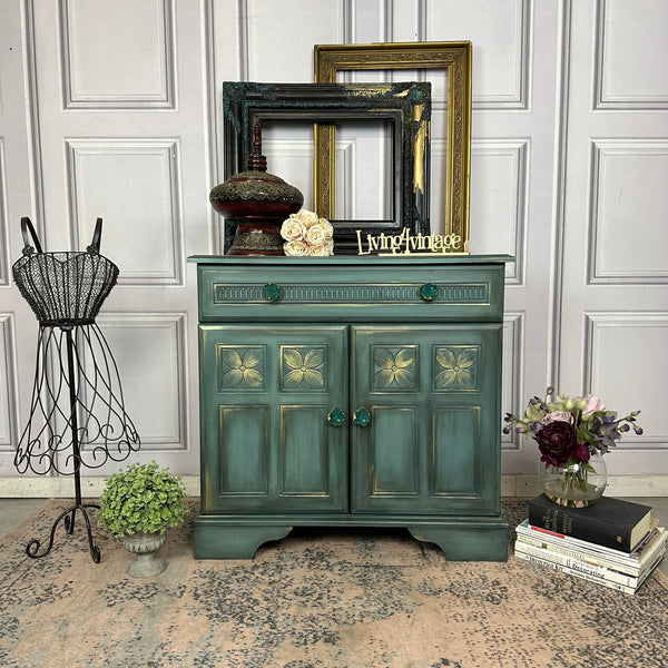 Small Vintage Cabinet Painted Turquoise 2 Door Cupboard
